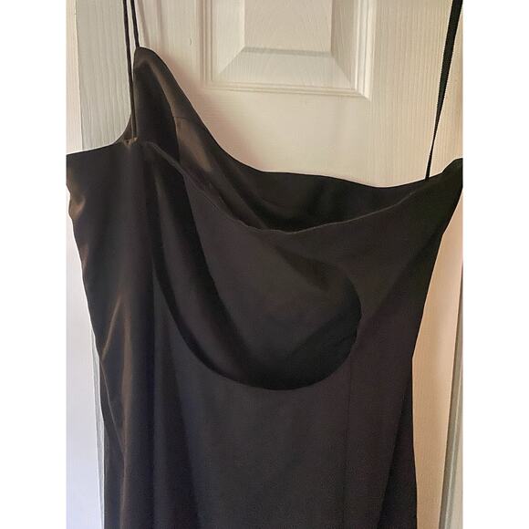 Anthropologie BHLDN‎ Dress ONE SHOULDER Sz 12 Black Slit Cutout Back Midi NEW - Picture 3 of 16